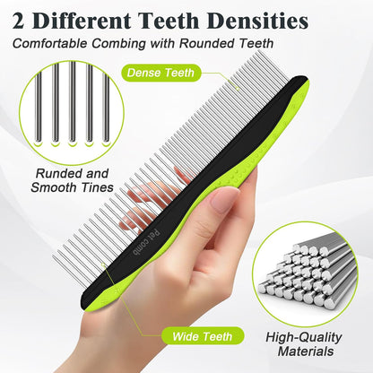 2PCS Self Cleaning Slicker Brush & Dog Comb - Skin Friendly Deshedding Grooming Tool for Dogs, Cats and Small Animals, Professional Deshedding Dematting Tool for Long and Short Haired Pets (Blue)