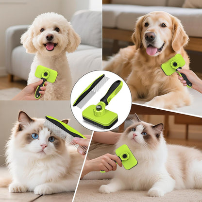 2PCS Self Cleaning Slicker Brush & Dog Comb - Skin Friendly Deshedding Grooming Tool for Dogs, Cats and Small Animals, Professional Deshedding Dematting Tool for Long and Short Haired Pets (Blue)