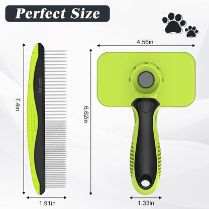 2PCS Self Cleaning Slicker Brush & Dog Comb - Skin Friendly Deshedding Grooming Tool for Dogs, Cats and Small Animals, Professional Deshedding Dematting Tool for Long and Short Haired Pets (Blue)