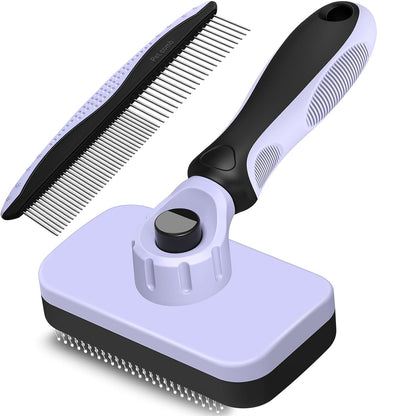 2PCS Self Cleaning Slicker Brush & Dog Comb - Skin Friendly Deshedding Grooming Tool for Dogs, Cats and Small Animals, Professional Deshedding Dematting Tool for Long and Short Haired Pets (Blue)