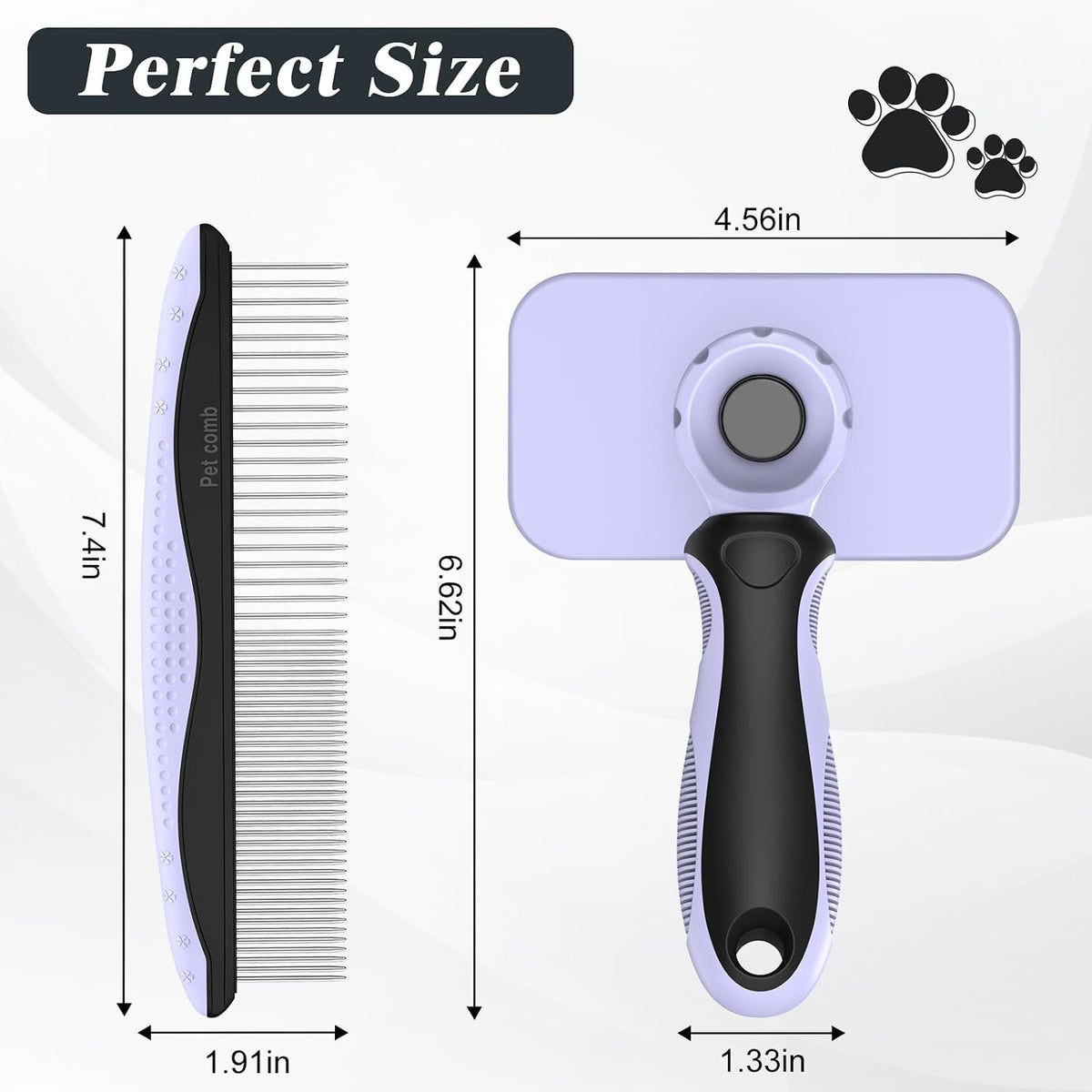 2PCS Self Cleaning Slicker Brush & Dog Comb - Skin Friendly Deshedding Grooming Tool for Dogs, Cats and Small Animals, Professional Deshedding Dematting Tool for Long and Short Haired Pets (Blue)