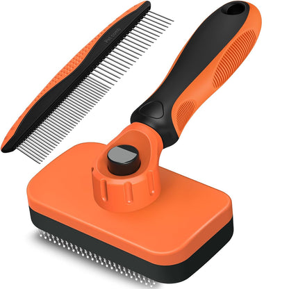 2PCS Self Cleaning Slicker Brush & Dog Comb - Skin Friendly Deshedding Grooming Tool for Dogs, Cats and Small Animals, Professional Deshedding Dematting Tool for Long and Short Haired Pets (Blue)