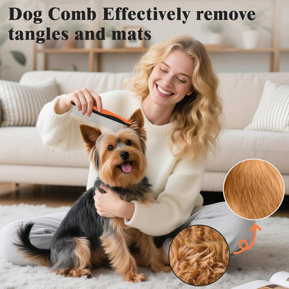 2PCS Self Cleaning Slicker Brush & Dog Comb - Skin Friendly Deshedding Grooming Tool for Dogs, Cats and Small Animals, Professional Deshedding Dematting Tool for Long and Short Haired Pets (Blue)