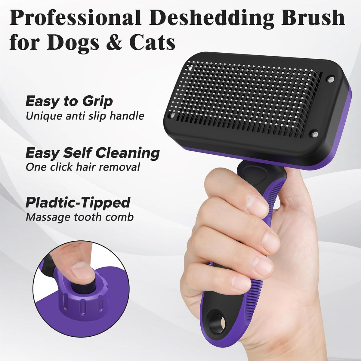 2PCS Self Cleaning Slicker Brush & Dog Comb - Skin Friendly Deshedding Grooming Tool for Dogs, Cats and Small Animals, Professional Deshedding Dematting Tool for Long and Short Haired Pets (Blue)