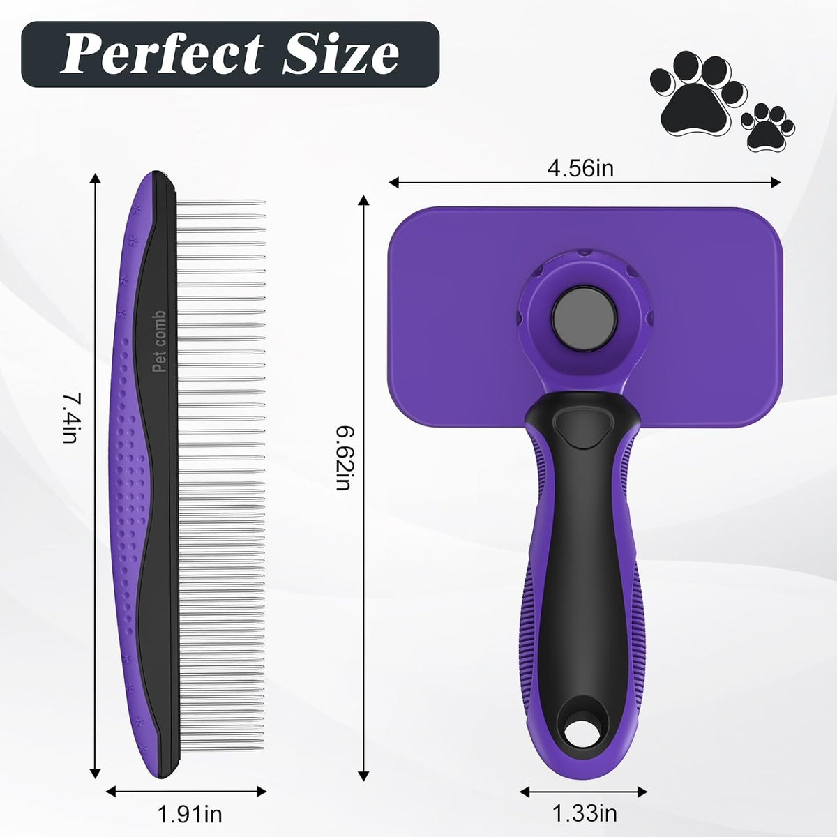 2PCS Self Cleaning Slicker Brush & Dog Comb - Skin Friendly Deshedding Grooming Tool for Dogs, Cats and Small Animals, Professional Deshedding Dematting Tool for Long and Short Haired Pets (Blue)