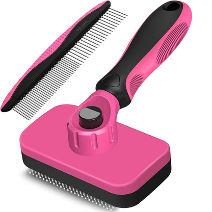 2PCS Self Cleaning Slicker Brush & Dog Comb - Skin Friendly Deshedding Grooming Tool for Dogs, Cats and Small Animals, Professional Deshedding Dematting Tool for Long and Short Haired Pets (Blue)
