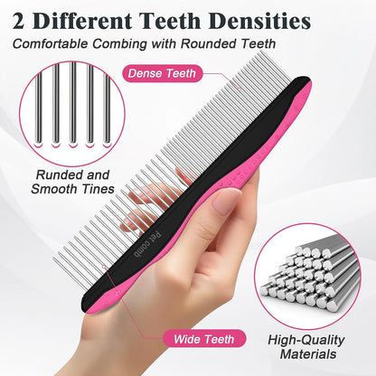 2PCS Self Cleaning Slicker Brush & Dog Comb - Skin Friendly Deshedding Grooming Tool for Dogs, Cats and Small Animals, Professional Deshedding Dematting Tool for Long and Short Haired Pets (Blue)