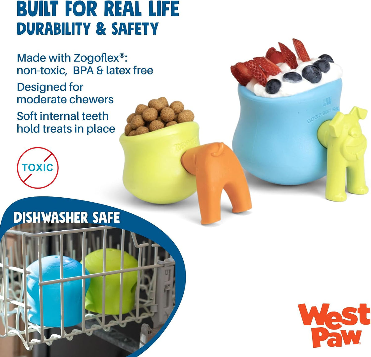 Zogoflex Toppl Interactive Treat Dispensing Puzzle Dog Toy for Mental Stimulation & Enrichment-Holds Kibble & Treats-Lickable, Freezable & Dishwasher Safe-Made in USA-Small-Granny Smith Green