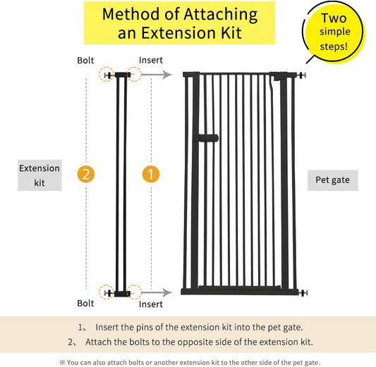 Extra Tall Cat Gate 55.12" High 26.18"-29.91" Wide Pet Gate Black | Dog Gate for Doorway Hallway Stairs Pressure Mounted Extra Wide 1.37" Gap No Drilling Auto-Close One-Handed Operation