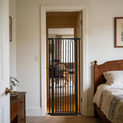 Extra Tall Cat Gate 55.12" High 26.18"-29.91" Wide Pet Gate Black | Dog Gate for Doorway Hallway Stairs Pressure Mounted Extra Wide 1.37" Gap No Drilling Auto-Close One-Handed Operation