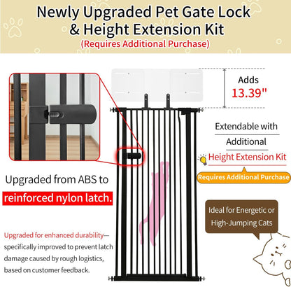 Extra Tall Cat Gate 55.12" High 26.18"-29.91" Wide Pet Gate Black | Dog Gate for Doorway Hallway Stairs Pressure Mounted Extra Wide 1.37" Gap No Drilling Auto-Close One-Handed Operation