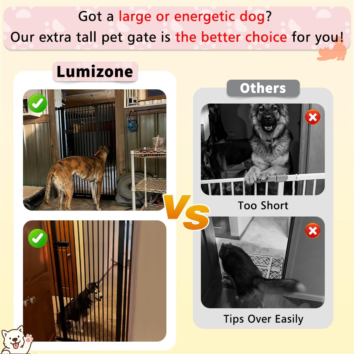 Extra Tall Cat Gate 55.12" High 26.18"-29.91" Wide Pet Gate Black | Dog Gate for Doorway Hallway Stairs Pressure Mounted Extra Wide 1.37" Gap No Drilling Auto-Close One-Handed Operation