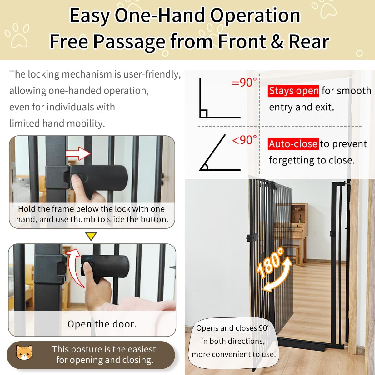 Extra Tall Cat Gate 55.12" High 26.18"-29.91" Wide Pet Gate Black | Dog Gate for Doorway Hallway Stairs Pressure Mounted Extra Wide 1.37" Gap No Drilling Auto-Close One-Handed Operation
