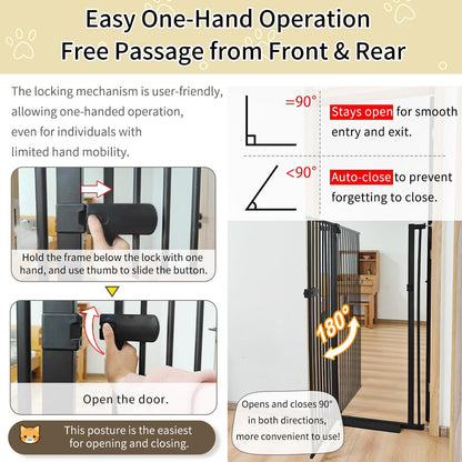 Extra Tall Cat Gate 55.12" High 26.18"-29.91" Wide Pet Gate Black | Dog Gate for Doorway Hallway Stairs Pressure Mounted Extra Wide 1.37" Gap No Drilling Auto-Close One-Handed Operation