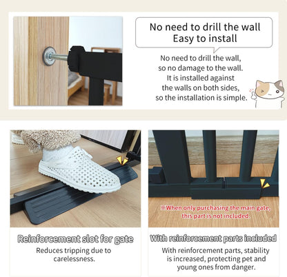 Extra Tall Cat Gate 55.12" High 26.18"-29.91" Wide Pet Gate Black | Dog Gate for Doorway Hallway Stairs Pressure Mounted Extra Wide 1.37" Gap No Drilling Auto-Close One-Handed Operation