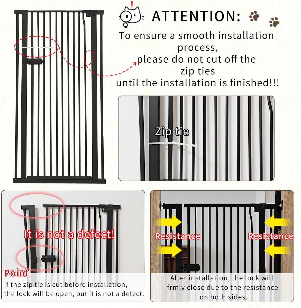 Extra Tall Cat Gate 55.12" High 26.18"-29.91" Wide Pet Gate Black | Dog Gate for Doorway Hallway Stairs Pressure Mounted Extra Wide 1.37" Gap No Drilling Auto-Close One-Handed Operation