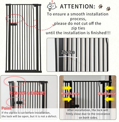 Extra Tall Cat Gate 55.12" High 26.18"-29.91" Wide Pet Gate Black | Dog Gate for Doorway Hallway Stairs Pressure Mounted Extra Wide 1.37" Gap No Drilling Auto-Close One-Handed Operation