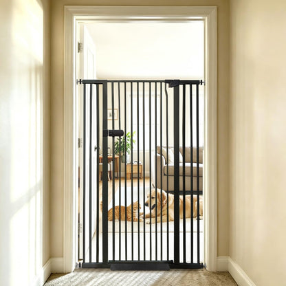 Extra Tall Cat Gate 55.12" High 26.18"-29.91" Wide Pet Gate Black | Dog Gate for Doorway Hallway Stairs Pressure Mounted Extra Wide 1.37" Gap No Drilling Auto-Close One-Handed Operation