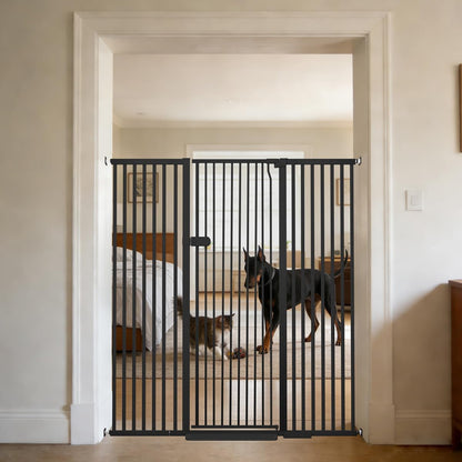 Extra Tall Cat Gate 55.12" High 26.18"-29.91" Wide Pet Gate Black | Dog Gate for Doorway Hallway Stairs Pressure Mounted Extra Wide 1.37" Gap No Drilling Auto-Close One-Handed Operation