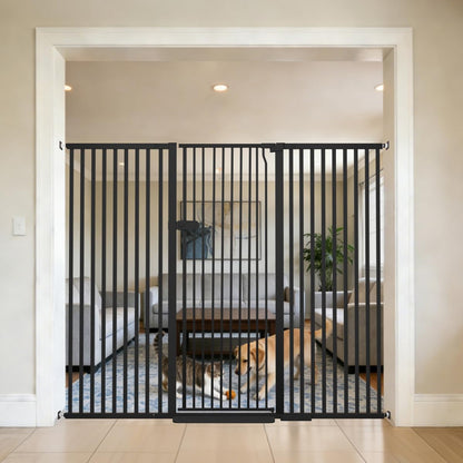 Extra Tall Cat Gate 55.12" High 26.18"-29.91" Wide Pet Gate Black | Dog Gate for Doorway Hallway Stairs Pressure Mounted Extra Wide 1.37" Gap No Drilling Auto-Close One-Handed Operation