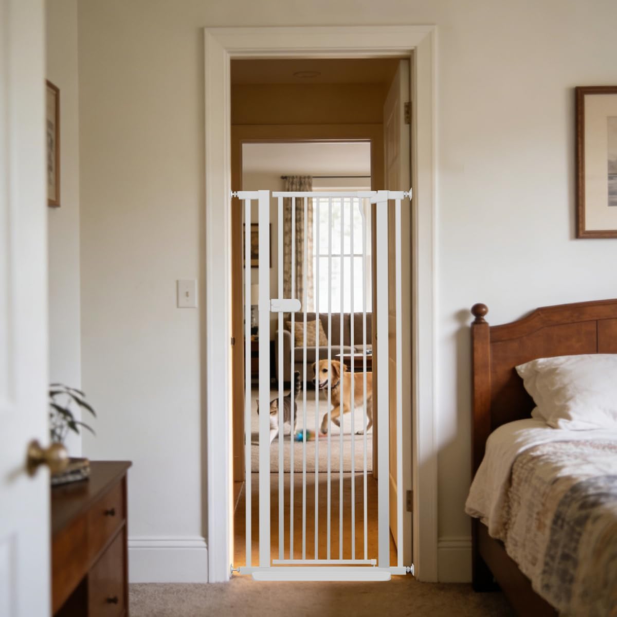 Extra Tall Cat Gate 55.12" High 26.18"-29.91" Wide Pet Gate Black | Dog Gate for Doorway Hallway Stairs Pressure Mounted Extra Wide 1.37" Gap No Drilling Auto-Close One-Handed Operation