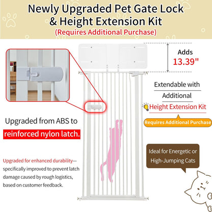 Extra Tall Cat Gate 55.12" High 26.18"-29.91" Wide Pet Gate Black | Dog Gate for Doorway Hallway Stairs Pressure Mounted Extra Wide 1.37" Gap No Drilling Auto-Close One-Handed Operation