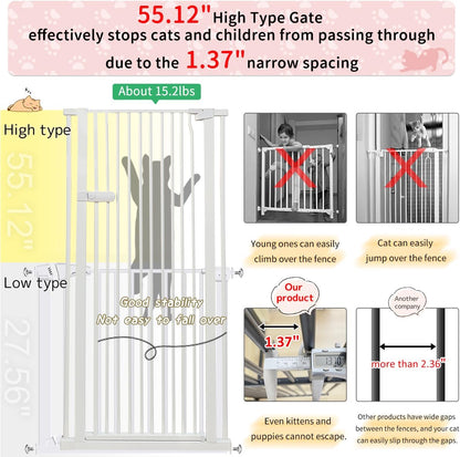 Extra Tall Cat Gate 55.12" High 26.18"-29.91" Wide Pet Gate Black | Dog Gate for Doorway Hallway Stairs Pressure Mounted Extra Wide 1.37" Gap No Drilling Auto-Close One-Handed Operation