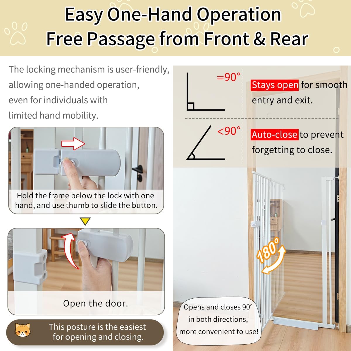 Extra Tall Cat Gate 55.12" High 26.18"-29.91" Wide Pet Gate Black | Dog Gate for Doorway Hallway Stairs Pressure Mounted Extra Wide 1.37" Gap No Drilling Auto-Close One-Handed Operation