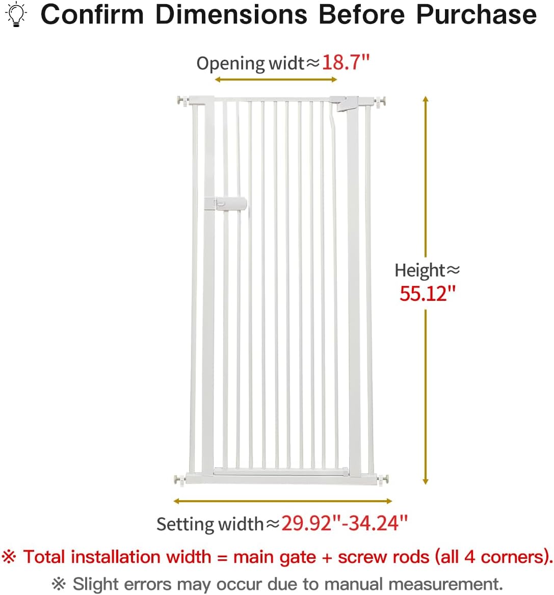 Extra Tall Cat Gate 55.12" High 26.18"-29.91" Wide Pet Gate Black | Dog Gate for Doorway Hallway Stairs Pressure Mounted Extra Wide 1.37" Gap No Drilling Auto-Close One-Handed Operation