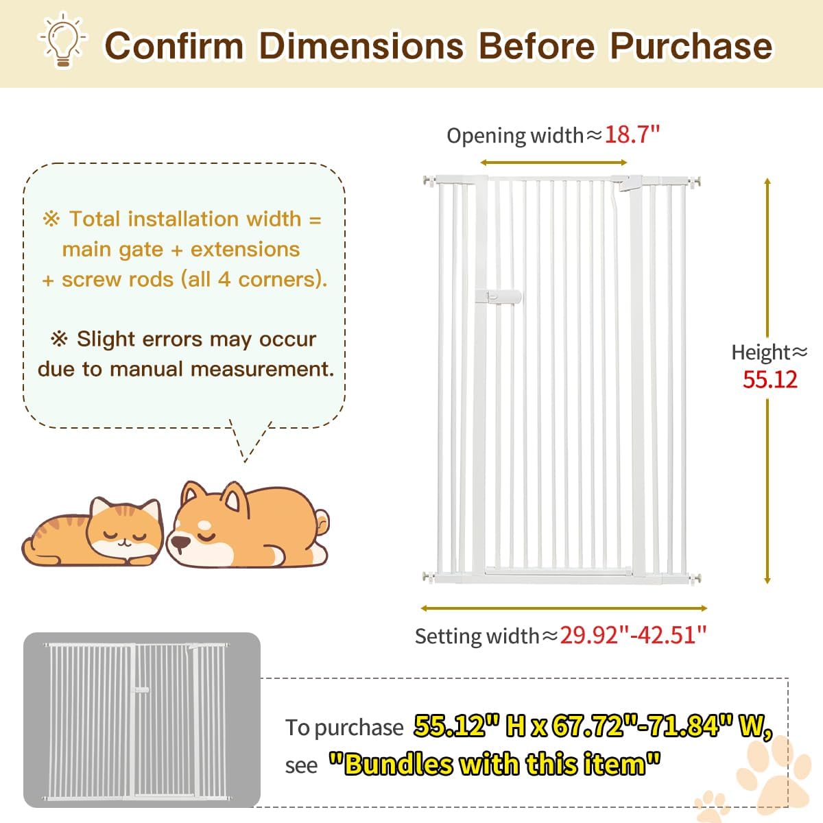 Extra Tall Cat Gate 55.12" High 26.18"-29.91" Wide Pet Gate Black | Dog Gate for Doorway Hallway Stairs Pressure Mounted Extra Wide 1.37" Gap No Drilling Auto-Close One-Handed Operation
