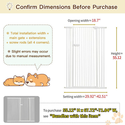 Extra Tall Cat Gate 55.12" High 26.18"-29.91" Wide Pet Gate Black | Dog Gate for Doorway Hallway Stairs Pressure Mounted Extra Wide 1.37" Gap No Drilling Auto-Close One-Handed Operation
