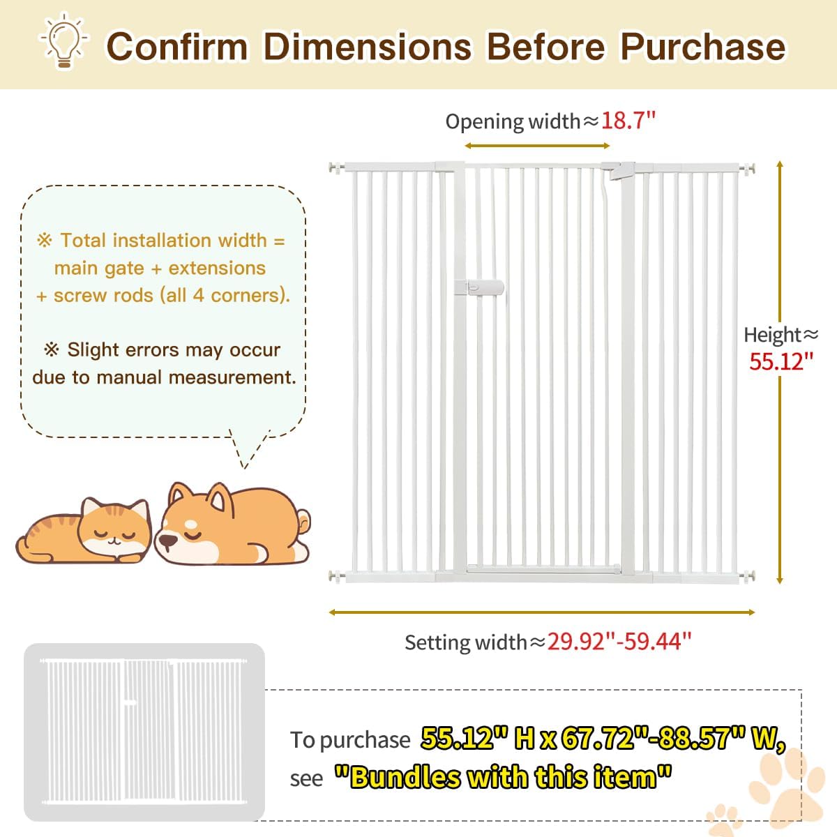 Extra Tall Cat Gate 55.12" High 26.18"-29.91" Wide Pet Gate Black | Dog Gate for Doorway Hallway Stairs Pressure Mounted Extra Wide 1.37" Gap No Drilling Auto-Close One-Handed Operation