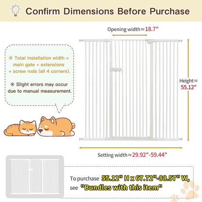 Extra Tall Cat Gate 55.12" High 26.18"-29.91" Wide Pet Gate Black | Dog Gate for Doorway Hallway Stairs Pressure Mounted Extra Wide 1.37" Gap No Drilling Auto-Close One-Handed Operation