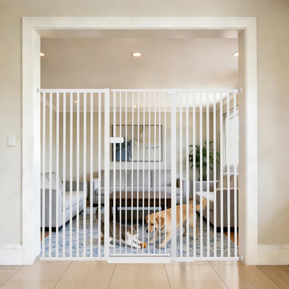 Extra Tall Cat Gate 55.12" High 26.18"-29.91" Wide Pet Gate Black | Dog Gate for Doorway Hallway Stairs Pressure Mounted Extra Wide 1.37" Gap No Drilling Auto-Close One-Handed Operation