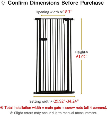 Extra Tall Cat Gate 55.12" High 26.18"-29.91" Wide Pet Gate Black | Dog Gate for Doorway Hallway Stairs Pressure Mounted Extra Wide 1.37" Gap No Drilling Auto-Close One-Handed Operation