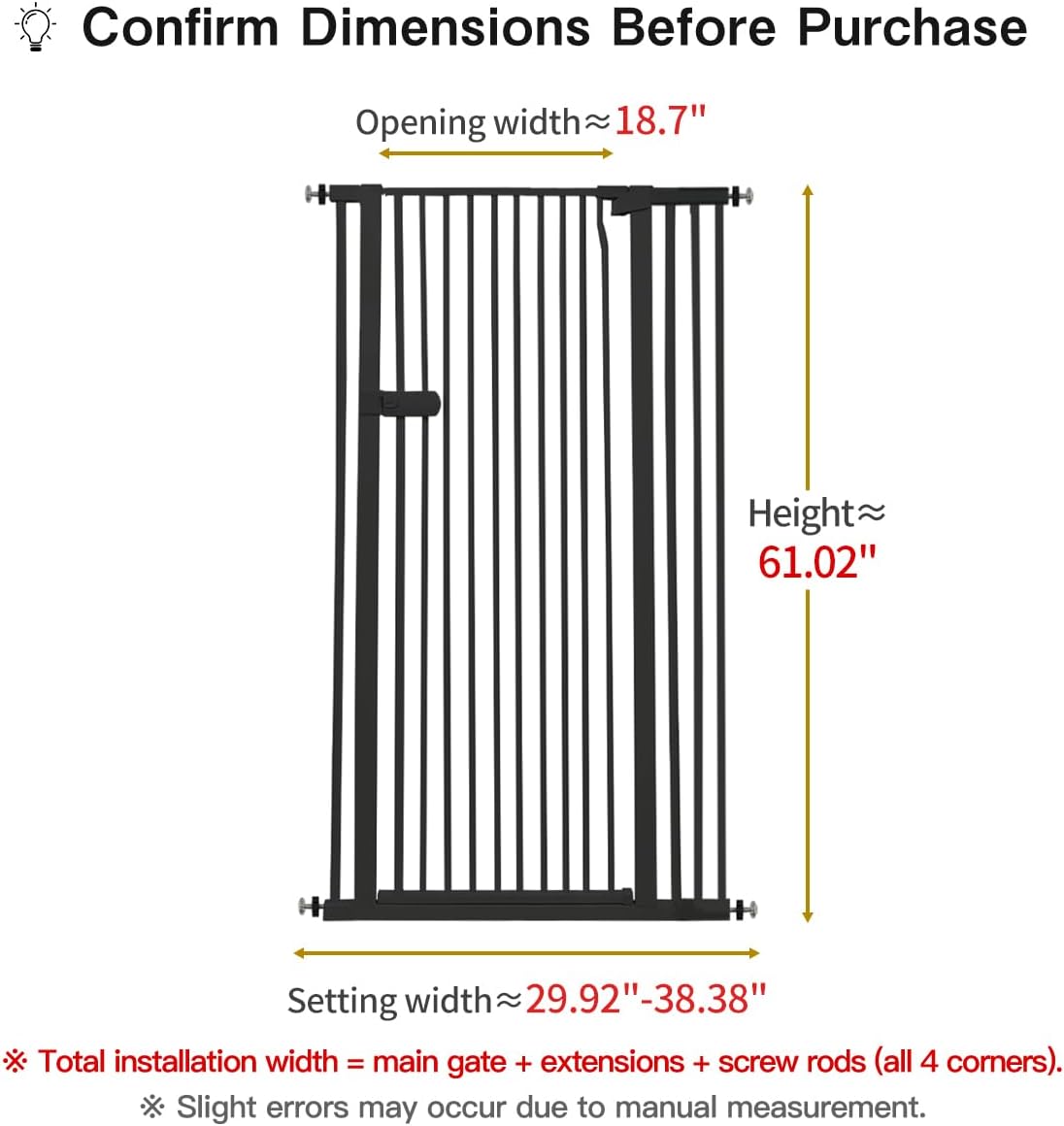 Extra Tall Cat Gate 55.12" High 26.18"-29.91" Wide Pet Gate Black | Dog Gate for Doorway Hallway Stairs Pressure Mounted Extra Wide 1.37" Gap No Drilling Auto-Close One-Handed Operation