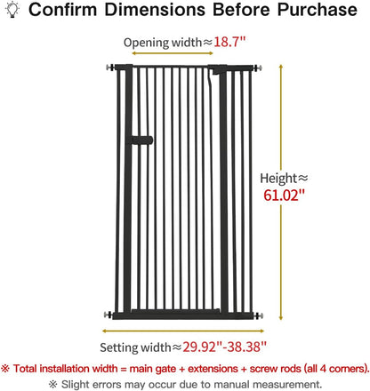 Extra Tall Cat Gate 55.12" High 26.18"-29.91" Wide Pet Gate Black | Dog Gate for Doorway Hallway Stairs Pressure Mounted Extra Wide 1.37" Gap No Drilling Auto-Close One-Handed Operation