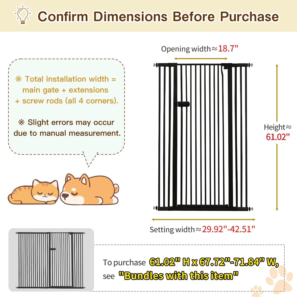 Extra Tall Cat Gate 55.12" High 26.18"-29.91" Wide Pet Gate Black | Dog Gate for Doorway Hallway Stairs Pressure Mounted Extra Wide 1.37" Gap No Drilling Auto-Close One-Handed Operation