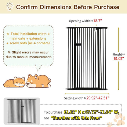 Extra Tall Cat Gate 55.12" High 26.18"-29.91" Wide Pet Gate Black | Dog Gate for Doorway Hallway Stairs Pressure Mounted Extra Wide 1.37" Gap No Drilling Auto-Close One-Handed Operation
