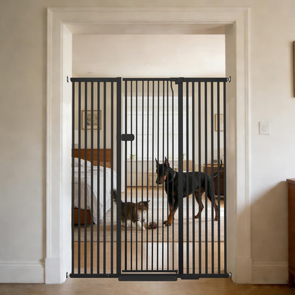 Extra Tall Cat Gate 55.12" High 26.18"-29.91" Wide Pet Gate Black | Dog Gate for Doorway Hallway Stairs Pressure Mounted Extra Wide 1.37" Gap No Drilling Auto-Close One-Handed Operation