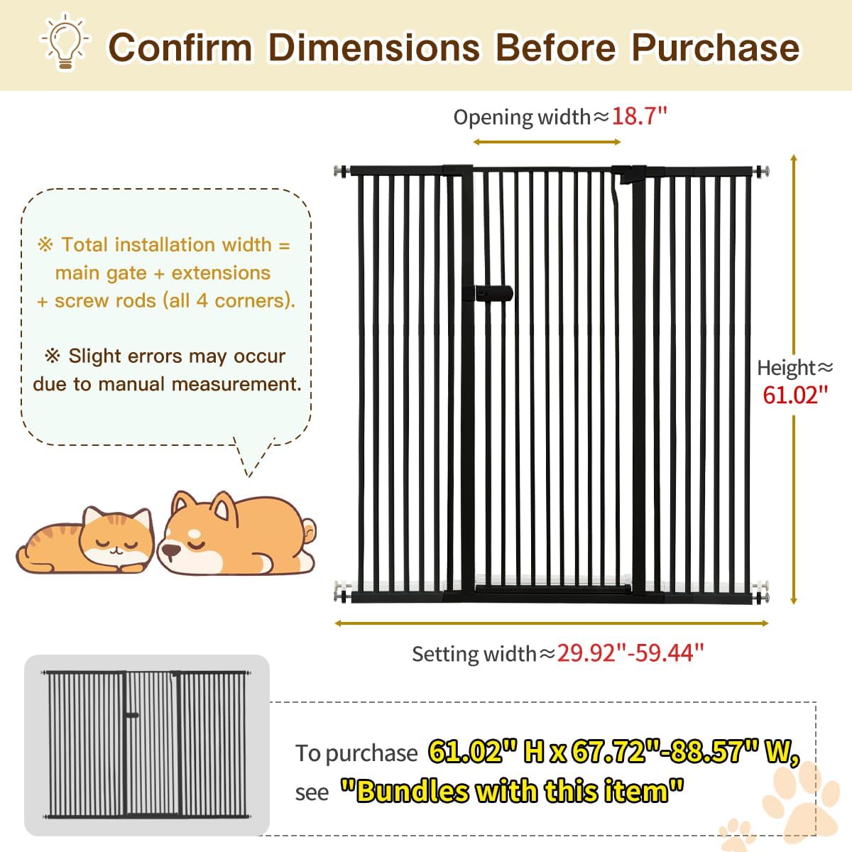 Extra Tall Cat Gate 55.12" High 26.18"-29.91" Wide Pet Gate Black | Dog Gate for Doorway Hallway Stairs Pressure Mounted Extra Wide 1.37" Gap No Drilling Auto-Close One-Handed Operation
