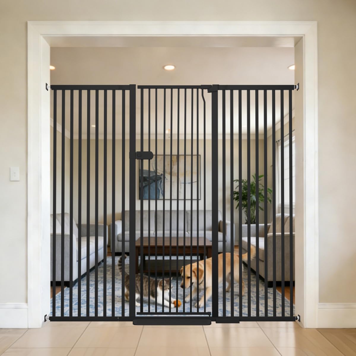 Extra Tall Cat Gate 55.12" High 26.18"-29.91" Wide Pet Gate Black | Dog Gate for Doorway Hallway Stairs Pressure Mounted Extra Wide 1.37" Gap No Drilling Auto-Close One-Handed Operation