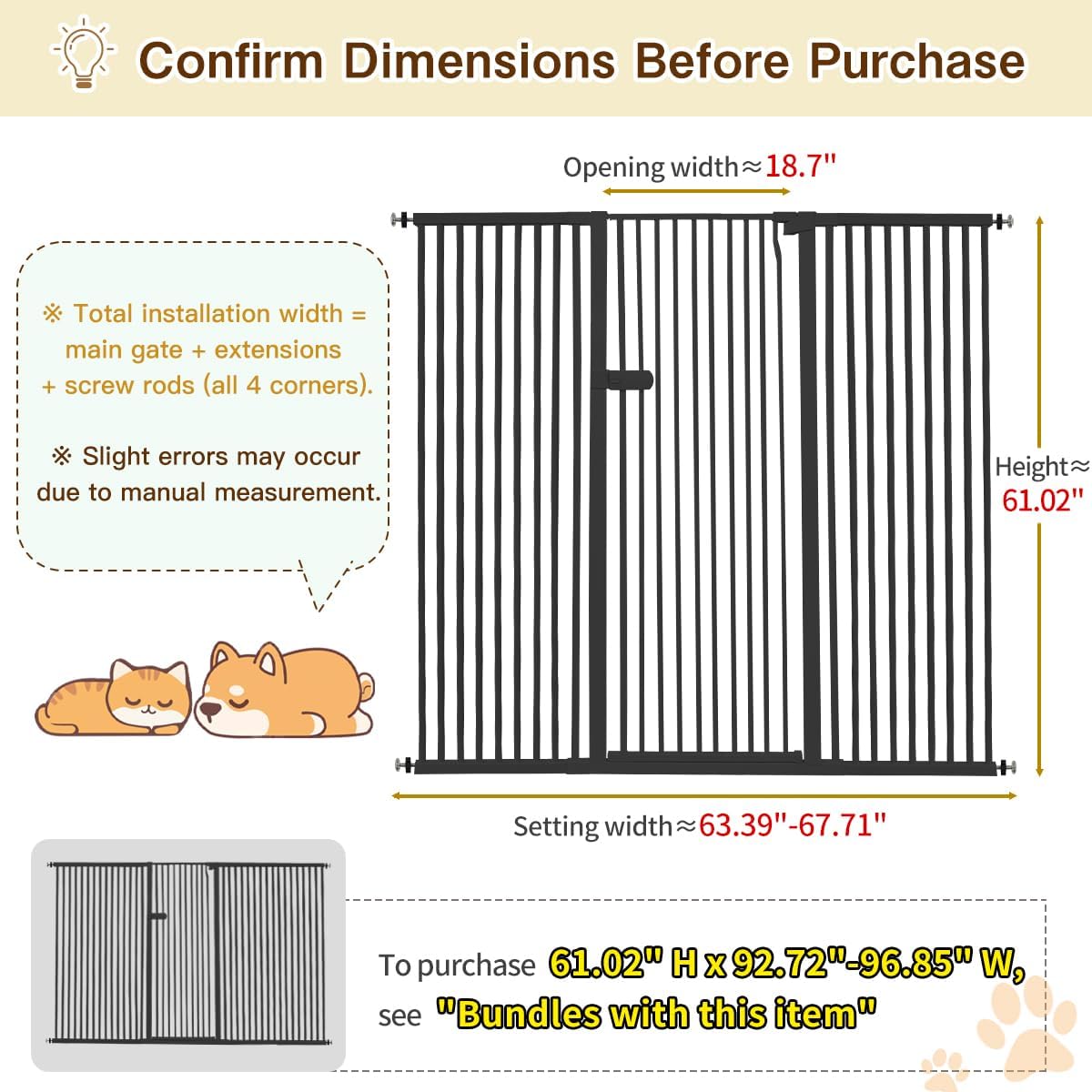 Extra Tall Cat Gate 55.12" High 26.18"-29.91" Wide Pet Gate Black | Dog Gate for Doorway Hallway Stairs Pressure Mounted Extra Wide 1.37" Gap No Drilling Auto-Close One-Handed Operation