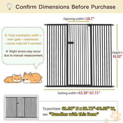 Extra Tall Cat Gate 55.12" High 26.18"-29.91" Wide Pet Gate Black | Dog Gate for Doorway Hallway Stairs Pressure Mounted Extra Wide 1.37" Gap No Drilling Auto-Close One-Handed Operation