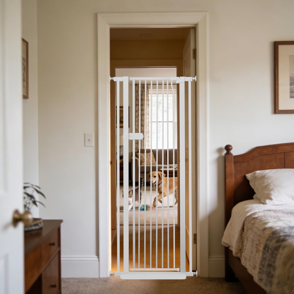 Extra Tall Cat Gate 55.12" High 26.18"-29.91" Wide Pet Gate Black | Dog Gate for Doorway Hallway Stairs Pressure Mounted Extra Wide 1.37" Gap No Drilling Auto-Close One-Handed Operation