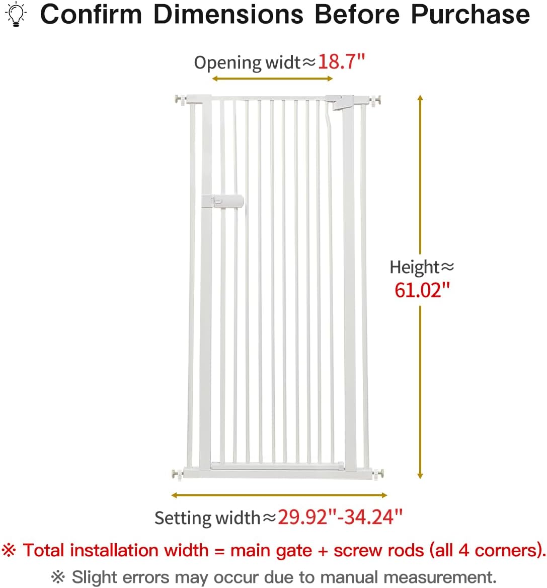 Extra Tall Cat Gate 55.12" High 26.18"-29.91" Wide Pet Gate Black | Dog Gate for Doorway Hallway Stairs Pressure Mounted Extra Wide 1.37" Gap No Drilling Auto-Close One-Handed Operation