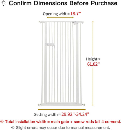 Extra Tall Cat Gate 55.12" High 26.18"-29.91" Wide Pet Gate Black | Dog Gate for Doorway Hallway Stairs Pressure Mounted Extra Wide 1.37" Gap No Drilling Auto-Close One-Handed Operation
