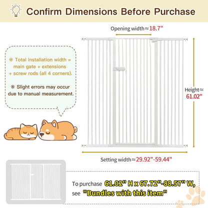 Extra Tall Cat Gate 55.12" High 26.18"-29.91" Wide Pet Gate Black | Dog Gate for Doorway Hallway Stairs Pressure Mounted Extra Wide 1.37" Gap No Drilling Auto-Close One-Handed Operation