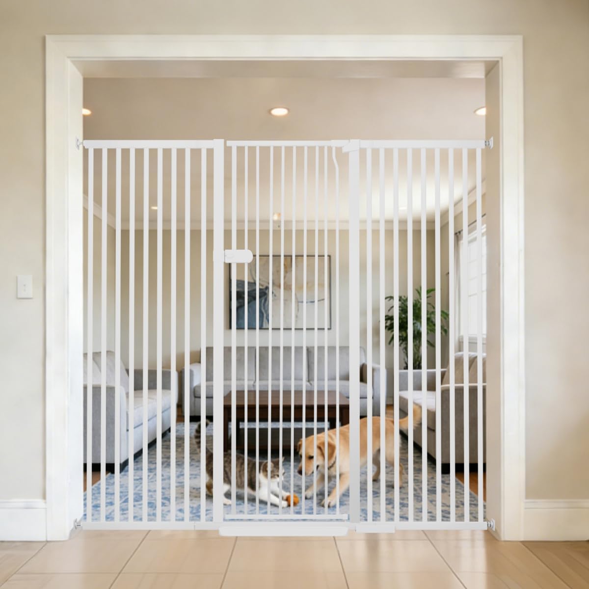 Extra Tall Cat Gate 55.12" High 26.18"-29.91" Wide Pet Gate Black | Dog Gate for Doorway Hallway Stairs Pressure Mounted Extra Wide 1.37" Gap No Drilling Auto-Close One-Handed Operation