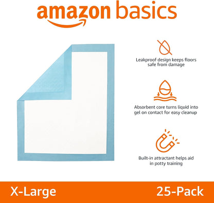 Heavy Duty Dog and Puppy Pee Pads, Leak-Proof 5-Layer Super Absorbent, Quick-Dry Surface for Potty Training and Housebreaking, Giant Size, 27.5 x 44 Inch, Blue & White, 30-Pack
